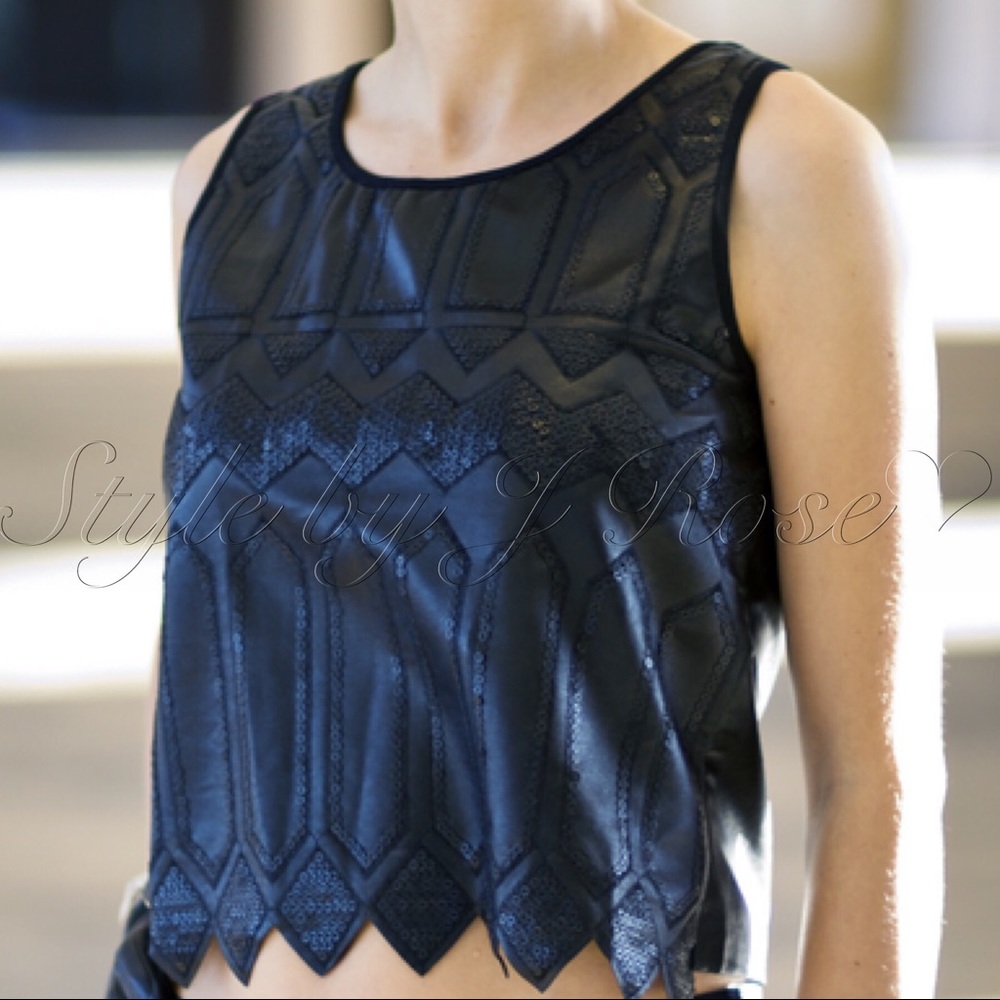 TIA Faux Leather Crop Top with Subtle Sequins